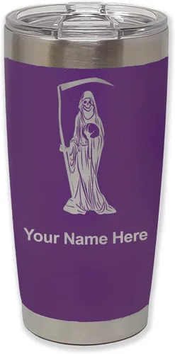 Miniatura 39 de LaserGram Vaso aislado al vacío de 20 onzas, Santa Muerte, grabado personalizado incluido (negro)