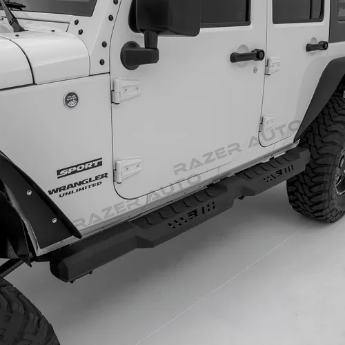 Miniatura 2 de Guardia lateral Razer para puerta Jeep Wrangler 07-17 con textura placa protectora negra con peldaño de 4 escalones, Negro