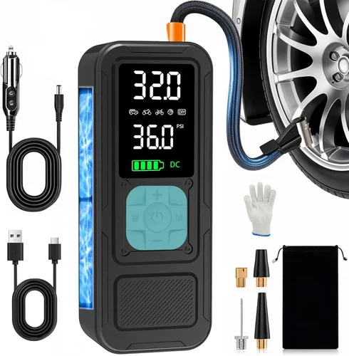 Miniatura 9 de Compresor de aire portátil Y34 para inflado de neumáticos, inflado 4 veces más rápido, 10000 mAh sin cable/12 V CC 150 PSI bomba de aire