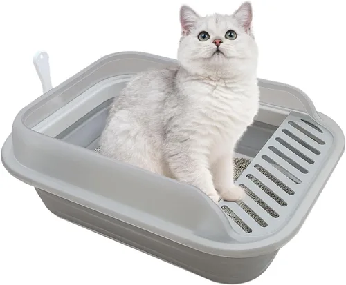 Miniatura 17 de Caja de arena plegable para gatos pequeña, 14.6 x 10.6 x 4.8 pulgadas, abierta, impermeable, de entrada baja, bandeja para orinal para gatitos