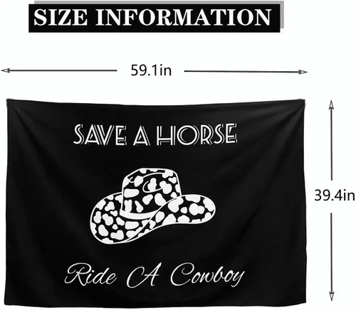 Miniatura 7 de TUGCAY Save A Horse Ride A Cowboy - Tapiz negro divertido con sombrero occidental, tapices para colgar en la pared para dormitorio, dormitorio