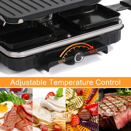Miniatura 5 de Parrilla de Mesa Raclette, Parrilla Interior para Barbacoa Coreana Eléctrica Plancha Eléctrica 2 en 1 Antiadherente con 8 Bandejas para Queso