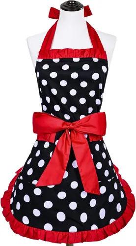 Miniatura 9 de Violet Mist Delantales coquetos de encaje negro para mujer con bolsillo, delantales negros sexys para cocinar, delantal para mujeres y niñas