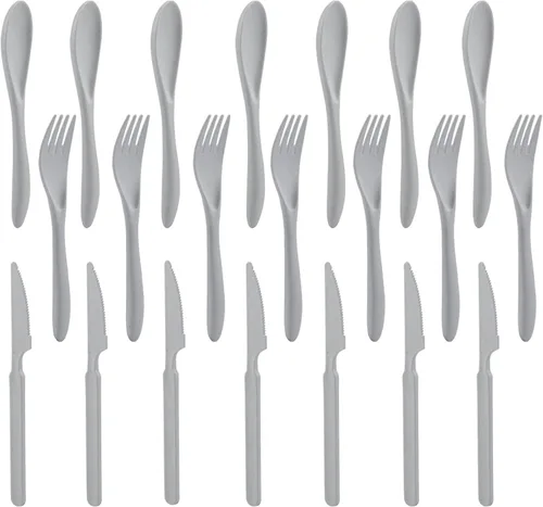 Miniatura 8 de Juego de cubiertos de paja de trigo de 21 piezas, utensilios reutilizables para 7, utensilios irrompibles y ligeros para fiestas, viajes, trabajo