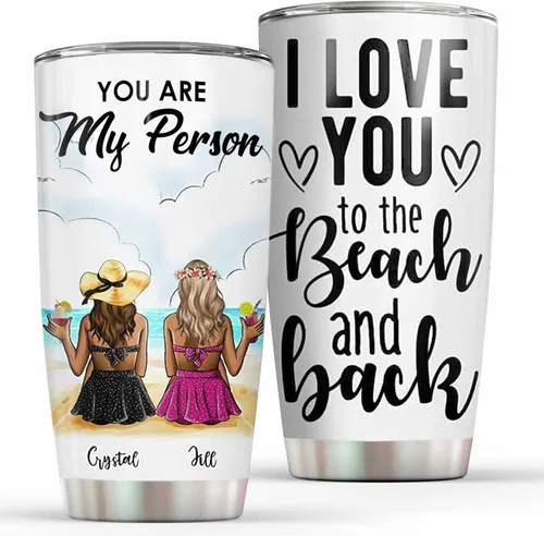 Vaso personalizado con texto en inglés "I Love You To The Beach And Back", taza de café, taza de camping, vaso de vino, vaso delgado, regalos para 22