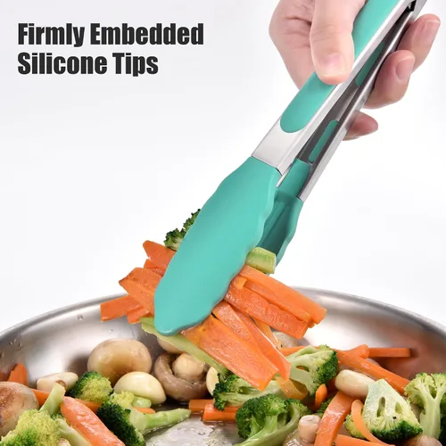Miniatura 5 de Doosu Pinzas de cocina para cocinar: juego de pinzas para alimentos resistentes al calor de 600 °F con puntas de silicona antiarañazos, pinza