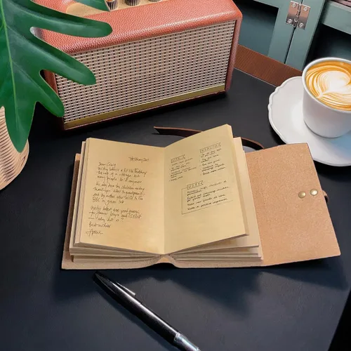 Miniatura 8 de Diario de cuero genuino de 4 x 6 pulgadas para hombres y mujeres con caja de regalo, 300 páginas de papel kraft forradas, diario encuadernado