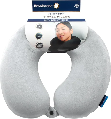 Miniatura 8 de Brookstone Almohada de viaje para el cuello - Funda de forro polar ligera en forma de U rellenable con espuma viscoelástica para viajes y soporte