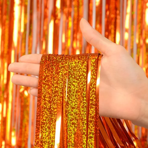 Miniatura 12 de Cortinas de flecos de aluminio para decoraciones navideñas - Melsan, paquete de 3, 3.2 x 8.2 pies, cortinas de oropel verde para fondo de fotos