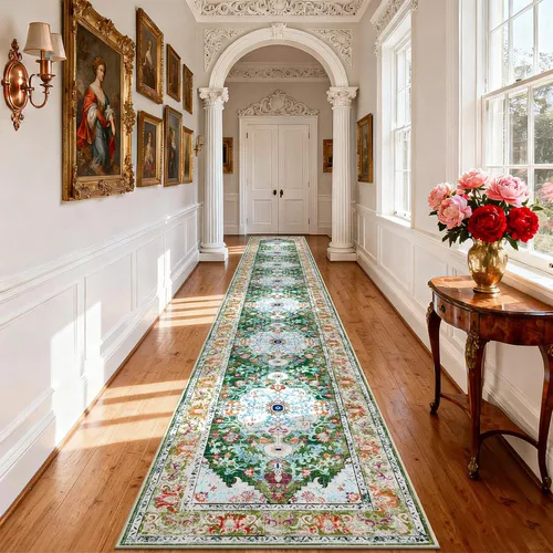 Miniatura 102 de U'Artlines Alfombra de Área Bohemia Lavable, 2x3 Pequeña Suave Antideslizante Vintage Felpudo para Puerta Frontal Interior Alfombra Verde
