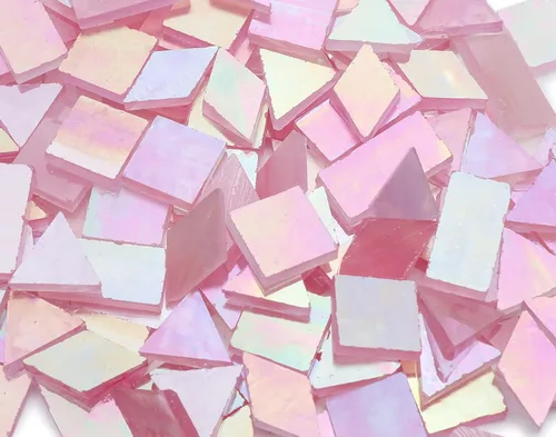 Miniatura 3 de Lanyani Azulejos de mosaico de vidrio con efecto iridiscente para manualidades artísticas, 200 piezas, 4 formas mezcladas, brillo rosa (Pink Glimmer)