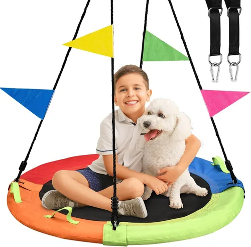 Columpio para árbol, columpio de platillo, 40 pulgadas, capacidad de peso de 900 libras, con correas colgantes ajustables, para patio trasero al