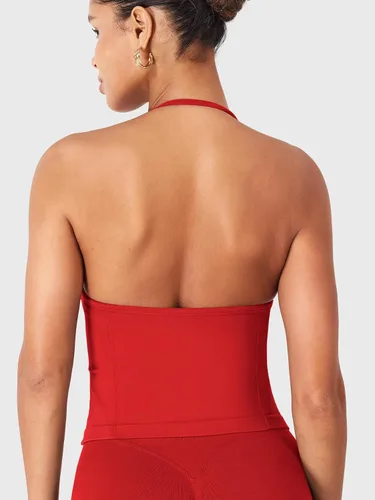 Miniatura 5 de YEOREO SoftHue Impact Longline Top de Tirantes para Mujer Camiseta sin Mangas Halter para Ejercicio sin Espalda Gimnasio Longline con Correa