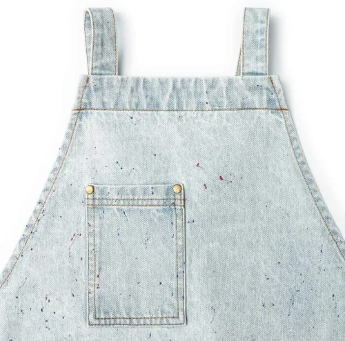 Miniatura 5 de Jeanerlor - Delantal de mezclilla de algodón con bolsillos, delantales de cocina para peluquería para mujeres y hombres, 2 tamaños Azul claro