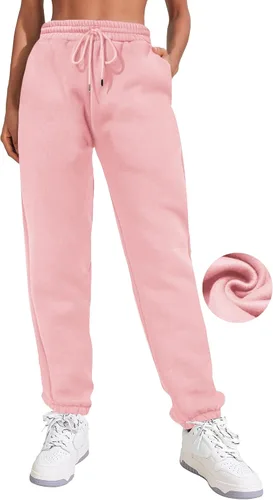 Pinspark Pantalones deportivos con forro polar para mujer, para invierno y otoño, pantalones deportivos casuales holgados con bolsillos