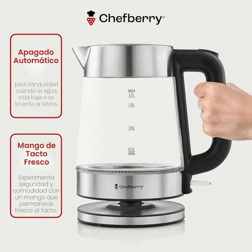 Miniatura 8 de Hervidor eléctrico para hervir té caliente y agua Hervidor de vidrio de borosilicato de acero inoxidable de 1.8L sin plástico, apagado automático
