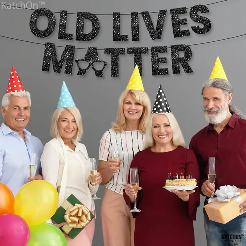 Miniatura 6 de KatchOn, Cartel Black Old Lives Matter – Brillantina, 10 pies Old Lives Matter Black para decoraciones de fiesta de jubilación para hombres Old