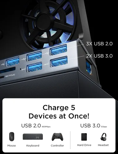 Miniatura 6 de LISEN Estación de acoplamiento 10 en 1 para Steam Deck OLED y ROG Ally X y Legion Go, ventilador de enfriamiento dual 5 puertos USB y 4K @60Hz