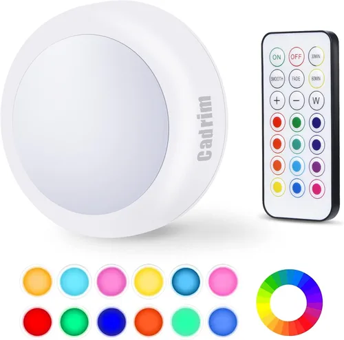 Cadrim Luces de disco – LED que cambian de color, luces regulables debajo del gabinete con controles remotos inalámbricos para cocina (paquete de 1)