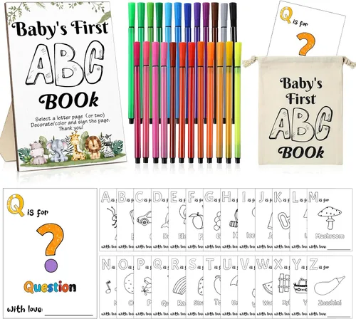 Miniatura 14 de Geelin 51 piezas de libro ABC del primer libro ABC del bebé, libro de visitas, alternativa educativa, 26 tarjetas para colorear del alfabeto de la A