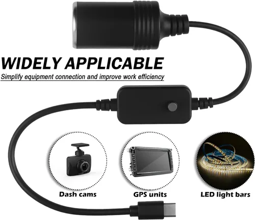 Miniatura 7 de Adaptador USB ajustable a 12 V con salida de 5 V/9 V/12 V/15 V/20 V, adaptador USB PD3.0 de 65 W a encendedor de cigarrillos, adaptadores