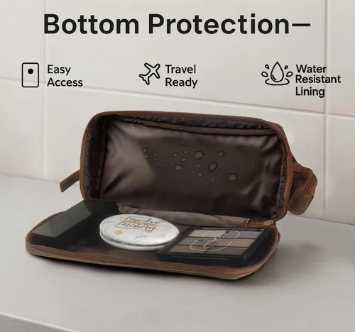 Miniatura 5 de Neceser de cuero para hombre - Kit Dopp para viajes, afeitado, viajes nocturnos, Marrón, M