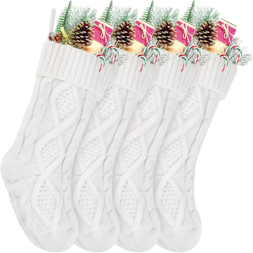 Miniatura 12 de Medias Navideñas a Granel, Medias Navideñas de Punto Trenzado Azul de 18 Pulgadas para Decoración de Fiestas de Navidad, Paquete de 4