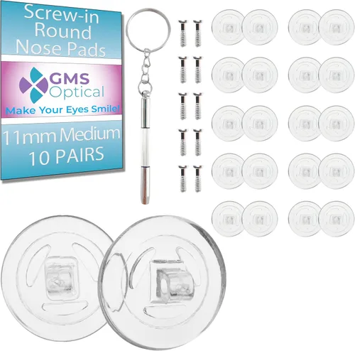 GMS Optical - 11mm Medium Wide Screw-in Round Soft Silicone Nose Pads for Glasses, Sunglasses, Glasses Repair Kit, Keep Glasses from Sliding and