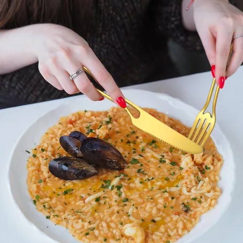 Miniatura 4 de Juego de Cubiertos de Platería Dorados Huecos de 20 Piezas para 4, Cubiertos de Cocina de Acero Inoxidable, Tenedores, Cucharas y Cuchillos, Oro