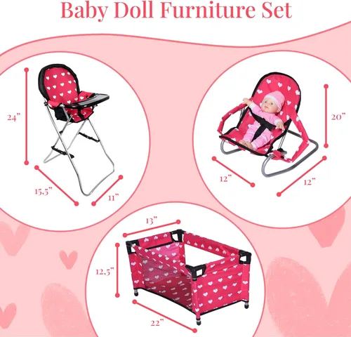 Miniatura 2 de Juego de accesorios para muñecas de bebé, cuna para muñecas 3-1, silla alta y asiento de gorila. Accesorios de muñeca de 18 pulgadas con cama
