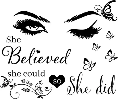 Adhesivo de pared de vinilo con texto en inglés "She Believed She Could So She Did", calcomanías de pared de mariposa para dormitorio, sala de