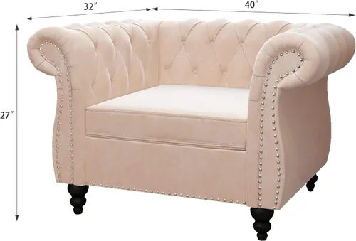 Miniatura 2 de LEVNARY Sillón Chesterfield de Terciopelo, Sillón Individual de Estilo Moderno de Mediados del Siglo con Respaldo de Botones y Decoración con Beige