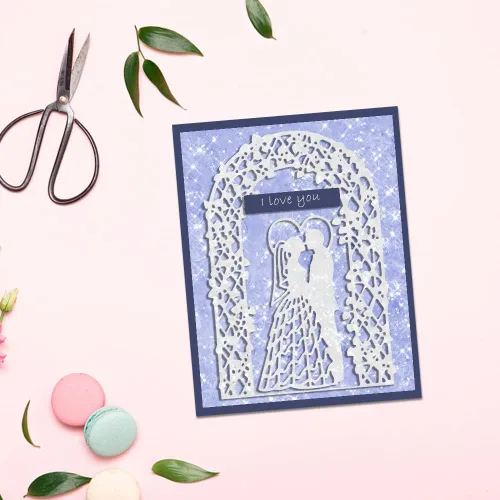 Miniatura 4 de Troqueles de corte de marco de boda, troqueles de fondo de pareja para hacer tarjetas, tarjeta de boda troquelada en relieve plantilla herramienta