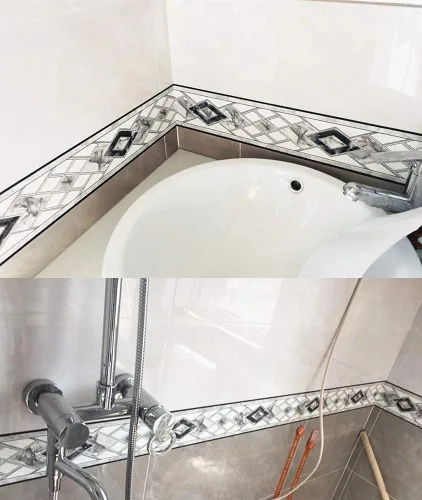 Miniatura 4 de Papel tapiz decorativo 3D impermeable, para decorar el borde del baño, la cocina, la encimera del salpicadero, 4 x 16.4 pies (estilo 1)