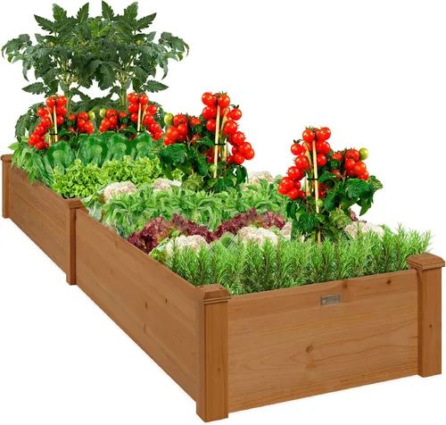 Best Choice Products Cantero de Jardín Elevado de Madera para Exteriores de 8 x 2 pies para Verduras, Hierba, Césped, Patio - Marrón Bellota