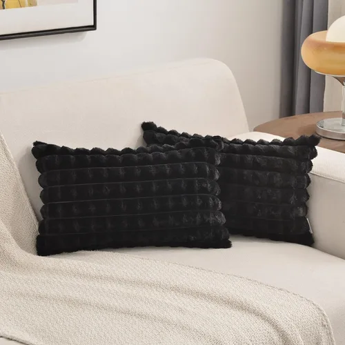 Miniatura 15 de FUTEI Juego de 2 fundas de almohada decorativas burdeos de 22 x 22 pulgadas, fundas de cojín cuadradas color rojo vino, a cuadros de piel sintética