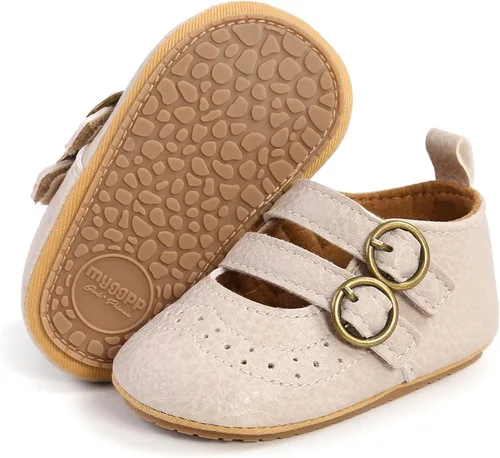 Mary Jane - Zapatos planos de vestir para bebé, zapatos para recién nacidos, antideslizantes, de piel sintética, para fiesta, escuela, boda,