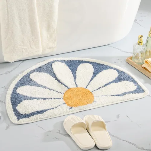 Miniatura 7 de Daisy - Alfombra de baño de felpa de secado rápido con respaldo de goma, antideslizante y lavable para ducha y dormitorio (azul, 24 x 16 pulgadas)