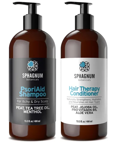 Sphagnum Botanicals Juego de champú y acondicionador para la psoriasis, terapia de barro de turba para cuero cabelludo rojo y con picazón con aceite