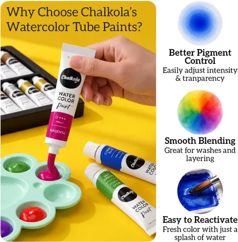 Miniatura 7 de Chalkola - Set de pintura de acuarela para adultos, niños, artistas principiantes y profesionales - Juego de 36 tubos de acuarela (12ml, 0.4oz), 10