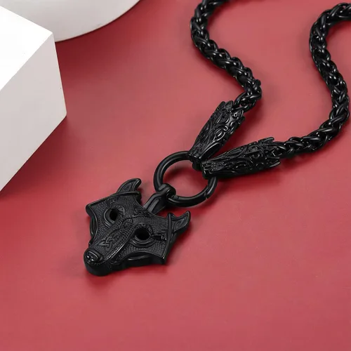 Miniatura 8 de FaithHeart Collar grueso de collar vikingo nórdico punk, de acero inoxidable, nudo celta, cabeza de lobo, amuleto, joyería de regalo