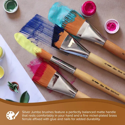 Miniatura 5 de Silver Brush Limited 820340 Pincel plateado Jumbo Golden Taklon Filbert, murales grandes, pintores de caballete y muebles, tamaño 40, mango
