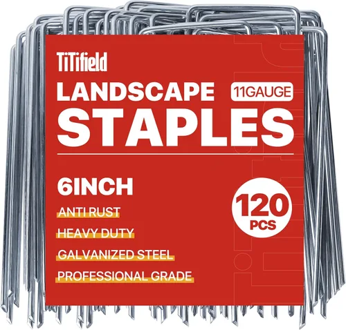 Paquete de 120 grapas de paisaje de 6 pulgadas, 11 calibre, galvanizado, pasadores de tela para paisajismo, grapas SOD antioxidantes, estacas de