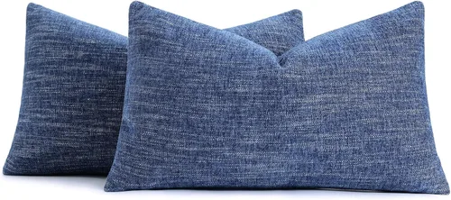 decorUhome Juego de 2 fundas de almohada decorativas de felpilla otoñal de 12 x 20 pulgadas, fundas de almohada lumbares de granja neutra con Azul