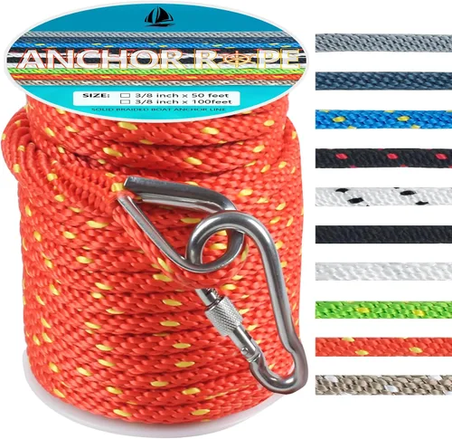 Miniatura 9 de Cuerda de anclaje de 3/8 de pulgada y 100 pies, cuerda de anclaje para barco, trenza sólida MFP, línea de anclaje con dedal de acero inoxidable 316