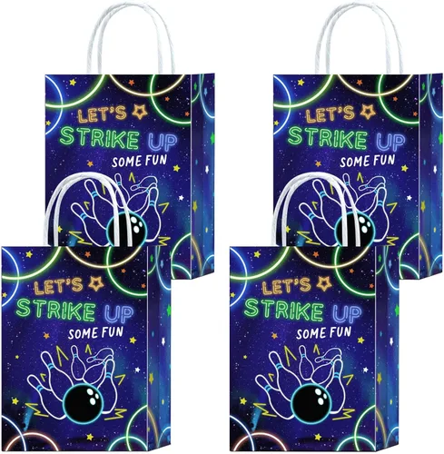 Tyndallrays 16 bolsas azules de boliche para suministros de fiesta de cumpleaños, aperitivos de regalo, dulces con asas para niños y adultos,