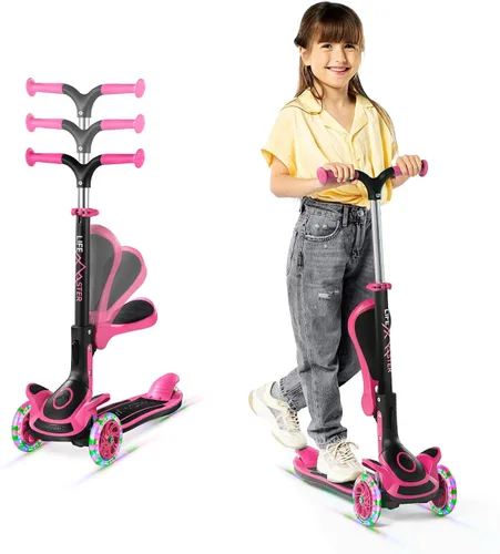 Miniatura 12 de Scooter de 3 ruedas para niños con asiento plegable, altura ajustable del manubrio, juguete de paseo inclinado para conducir para niños a partir