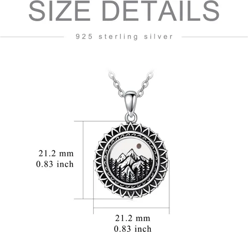 Miniatura 23 de PROESS Collar de plata de ley con colgante de montaña y sol de semilla de mostaza/masónico/brújula para mujeres y hombres, collar con colgante