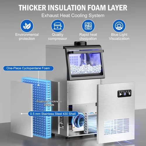 Miniatura 6 de Máquina comercial para hacer hielo de 110 libras/24 horas, 36 bandejas de hielo, máquina de hielo independiente y bajo mostrador de acero inoxidable