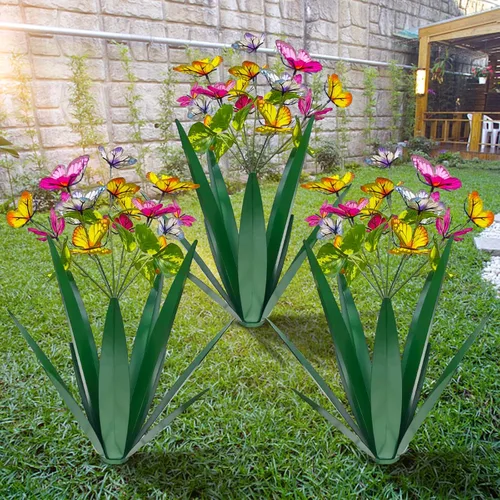 Miniatura 8 de TOMBABY Jardín al Aire Libre Mariposas Agrandadas y Gruesas Resistente al Viento Escultura de Arte Jardín de Agave Metálico Metal Planta Escultura 3